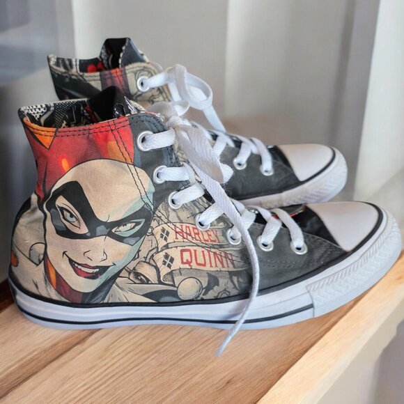 CONVERSE ( 8 / 6 ) W/M HARLEY QUINN FACE Chuck Taylor Hi-Top Rare #155260C - Picture 3 of 10